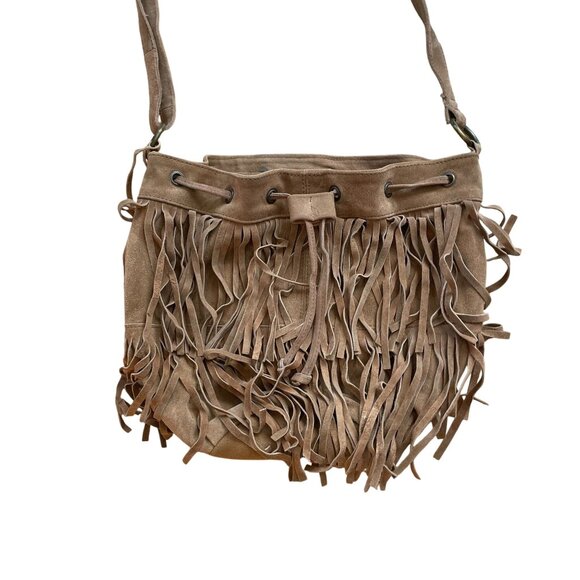 Aldo Fringed Cow Suede Leather Bucket Crossbody Bag Women's Brown Cowgirl Ranch - Picture 3 of 12